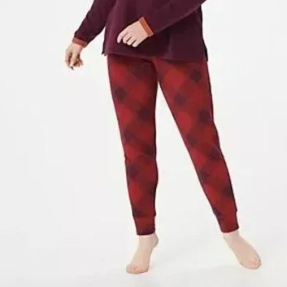 Cuddl Duds Red Maroon Geometric Print Argyle Super Soft Pajama Jogger Pants